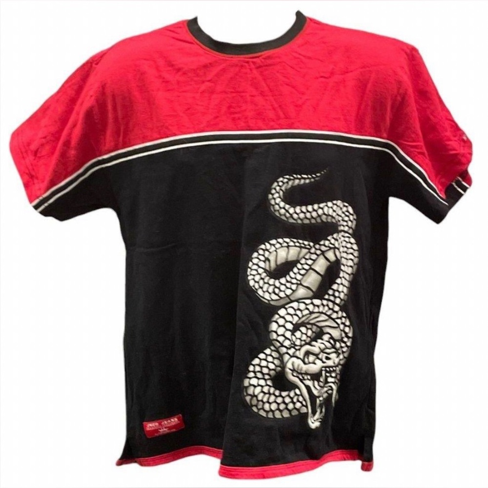🔥 JNCO RARE 👑 Crown: Red and Black, big!! Cobra 🐍 Snake Graphic short sleeve